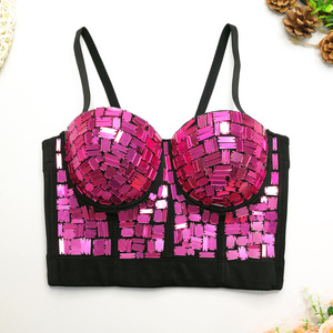 Top bustier <span class=keywords><strong>court</strong></span> en verre à sequins, style corset sexy <span class=keywords><strong>pour</strong></span> la danse et la scène - Product Image 1
