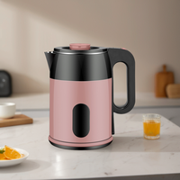 Bouilloire électrique automatique en acier inoxydable à double paroi de 1,8 L, 1500 W, sans fil, chauffage rapide, certifiée CE CB, pour usage domestique et hôtelier