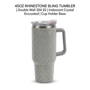 Gobelet isotherme à double paroi en acier inoxydable 304 de 40 oz avec strass, poignée, couvercle à paille et support pour porte-gobelet OEM - Product Image 1