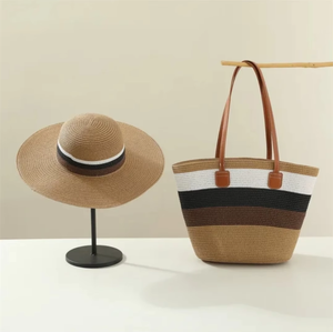 Mũ cói vành rộng thời trang mới kèm túi hai ngăn, kiểu dáng túi tote, khóa kéo, lót polyester - Product Image 5