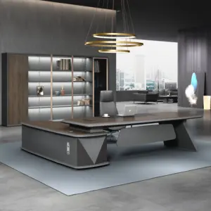 Высокотехнологичный роскошный офисный стол большого размера с L-образным деревянным шпоном для руководителя MFC