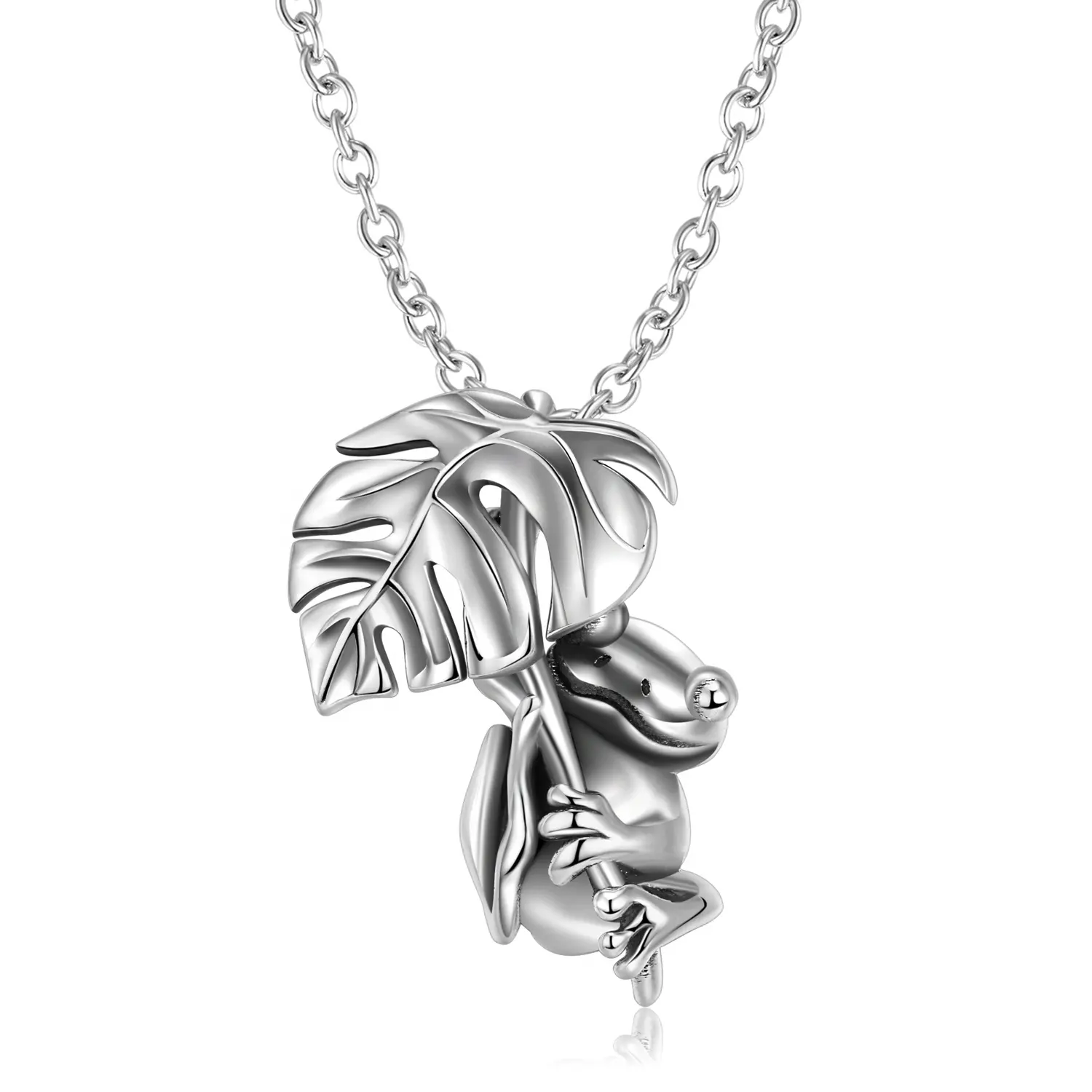 Monstera and Cute Frog Animal Necklace Real 925 Sterling Silver Pendant Necklaces Jewelry for Women Fine Jewelry Wholesale