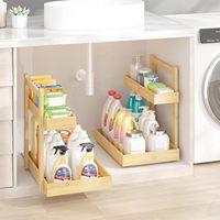 Unterschrank-Organizer 2-stufiger Ausziehschrank-Organizer Vertikale Schiebe-Bambus-Aufbewahrungsregale für Mehrzweck-Küche und Bad