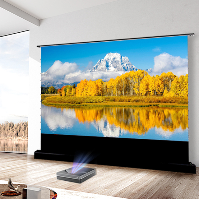 120 Inch ALR Rejecting Motorized Electric Tab Tension Floor Rising Anti-light Projector Screen for UST Laser 4k Projector