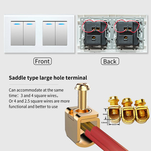Interruptor de pared con conector de apertura por presión serie M, 60x60mm, 2 entradas, control táctil con panel de vidrio templado para caja de base redonda - Product Image 2