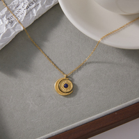 Collar con Colgante Giratorio de Sol y Luna en Acero Inoxidable Chapado en Oro de 18K con Lapislázuli Natural, Joyería J&D para Mujer
