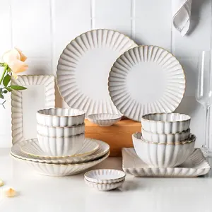 Fabricante de platos de cena de cerámica nórdica personalizada, elegante juego de cena de cerámica, juegos de vajilla, vajilla de porcelana