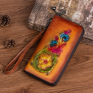 Ando Bag Portefeuille long en cuir véritable gaufré à motifs floraux colorés pour femme, style vintage, avec fermeture éclair et dragonne - Product Image 2
