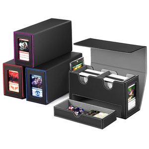 Boîte de rangement pour cartes TCG de grande capacité FX avec double fenêtre pour les cartes Magic the Gathering et Yugioh, noire avec bordure colorée - Product Image 1