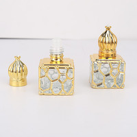 Flacon de parfum vide de 10 ml en verre, plaqué or, style Dubaï, avec bille roulante, pour huiles essentielles, finition UV électrolytique