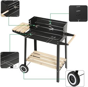 High Quality Modern Steel Charcoal <b>BBQ</b> Grill with Porcelain Enameled Finish and <b>Trolley</b> for Backyard Use - Product Image 6