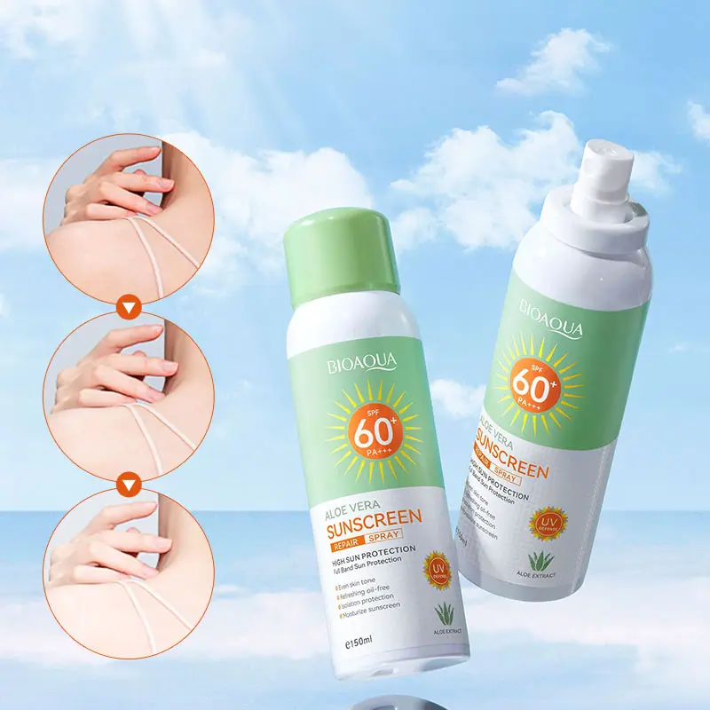 Spray solar de ervas orgânicas para reparação, spray solar de aloe vera para reparação do sol, neblina spf60, protetor solar