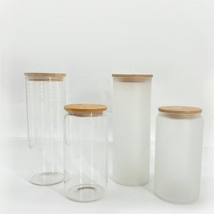 Magazzino per il trasferimento a caldo da 25 once di birra smerigliata, tazze di vetro a sublimazione diritte, con coperchio in paglia e bambù - Product Image 6