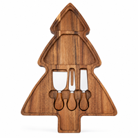 Planche à fromage en bois d'acacia motif sapin de Noël, avec couteaux, plateau de service pour charcuterie, coffret cadeau de Noël – Vente chaude