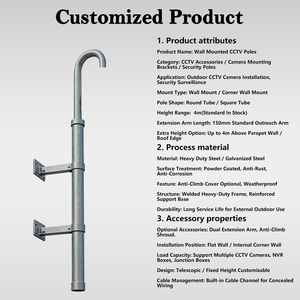 Soporte de Pared para Cámara CCTV de Acero Galvanizado Cuadrado, Soporte Fijo de Pared con Longitud Ajustable para Muro Perimetral de Fábrica - Product Image 4