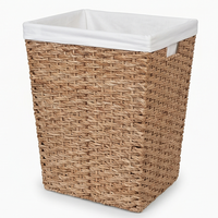 Panier à linge écologique en jacinthe d'eau tressée naturelle avec doublure en coton amovible, panier de rangement rectangulaire de style scandinave pour