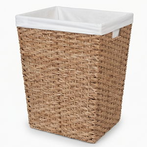 Natural Woven Seagrass Laundry Hamper with Removable Cotton Liner, <b>Rectangular</b> Wicker <b>Storage</b> <b>Basket</b> for Bathroom - Product Image 3