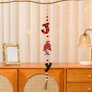 Wooden Christmas ornaments, including a faceless old man pendant, a Christmas <b>tree</b> ornament, and a <b>car</b> pendant. - Product Image 2