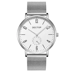 DG001 Dectop Logo Nieuw Ontwerp Unieke Subdial Display Zwart Lederen Mannen Custom Logo Quartz Oversized Horloges