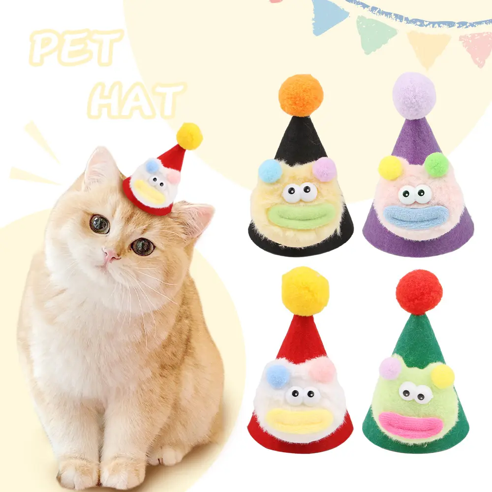 2024 nouveau chapeau réglable pour animaux de compagnie Kitty robe boule en peluche chapeau de père noël chien chapeau fête feutre chat coiffure