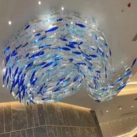 Lámpara Colgante LED de Cristal Soplado a Mano con Forma de Pez, Altura Ajustable, E14, para Vestíbulo de Hotel, Acuario, Temática Oceánica