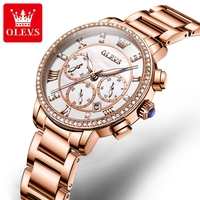 OLEVS 9976 Mignonne montre à quartz femme Offre Spéciale Bracelet en acier inoxydable étanche Chronographe Simple Montre-bracelet décontractée