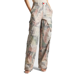Pantalones vaqueros cargo estampados de pierna ancha para mujer, de mezclilla, holgados, estilo urbano, tallas grandes, de verano, informales, a la moda - Product Image 1