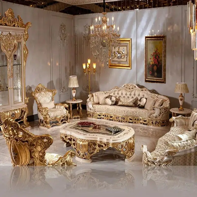 Stile europeo stile reale vittoriano vintage classico divano di lusso classico intagliato divano in legno massiccio set