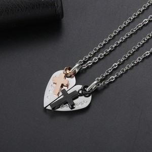 Collar de Acero Inoxidable Unisex con Cruz de Pareja y Corazón Roto, Regalos Románticos - Product Image 2