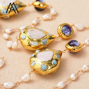 Collier en forme de goutte avec perle naturelle blanche, pierre précieuse <span class=keywords><strong>Larimar</strong></span> et perles de verre violettes, bijou enveloppant pour femme - Product Image 2