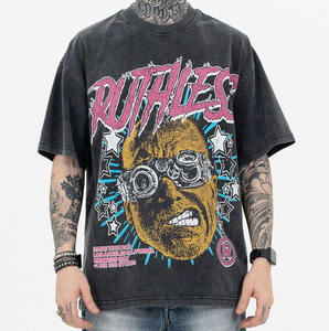 Stampa digitale Unisex personalizzata retrò 3D nero oversize Wash <span class=keywords><strong>t</strong></span>-<span class=keywords><strong>shirt</strong></span> uomo e donna Anime stile Vintage realizzato in cotone 100% - Product Image 2