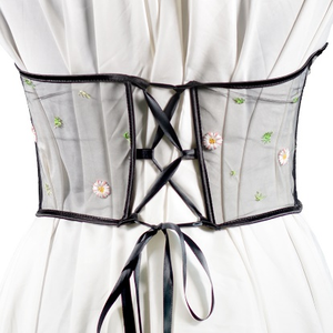 Cinturón de Encaje Romántico con Bordado de Margaritas y Lazos Laterales para una Silueta Femenina - Product Image 4