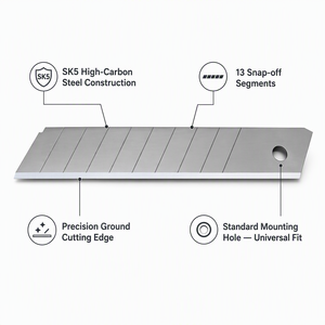 Lames de couteau utilitaire en titane à segmentement 13 segments, bord rectifié de précision, trou de montage standard, 10/50/100 pièces, OEM en vrac - Product Image 6
