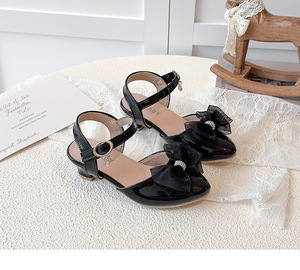 Nuove Scarpe Eleganti con Tacco Basso per Bambine Primavera Estate Sandali alla Moda con Fiocco in Raso Scarpe in Pelle PU - Product Image 6