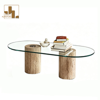 Table basse ovale de luxe de style moderne pour salon de villa, table d'appoint en verre avec base en pierre de grotte pour hall d'hôtel, mobilier