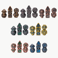 Jeu de dés en métal bleu canon de fusil à bords vifs, polyédriques, pour RPG (D4, D6, D8, D10, D12, D20), style steampunk mécanique, pour jeux de société