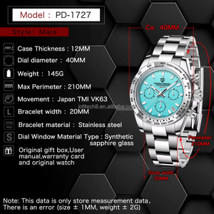 Montre-bracelet chronographe à quartz pour homme de luxe PAGANI DESIGN PD-1727, design vintage, VK63, saphir, lumineux, sport, Reloj Hombre - Product Image 3