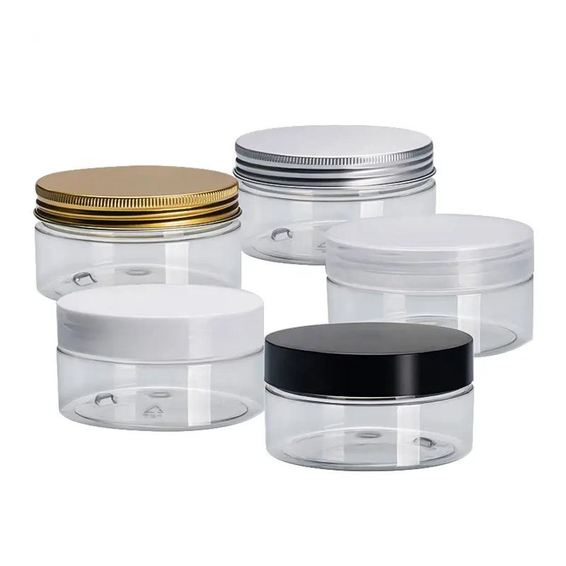 custom 100ml 200ml 8oz 300ml 12oz 500ml clear white black amber wide mouth cosmetic containers plastic pet jar with aluminum lid