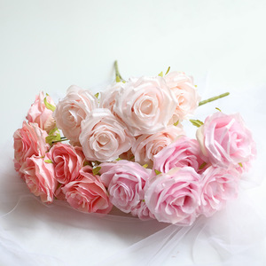 Fiore roseo 9 testa di <span class=keywords><strong>seta</strong></span> <span class=keywords><strong>artificiale</strong></span> rosa Bouquet stile moderno di lunga durata matrimonio decorazione floreale <span class=keywords><strong>artificiale</strong></span> 9 testa rosa mazzetto - Product Image 1