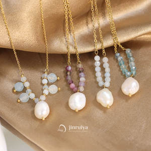 Collar con colgante <span class=keywords><strong>de</strong></span> perla <span class=keywords><strong>de</strong></span> agua dulce chapado en oro <span class=keywords><strong>de</strong></span> acero inoxidable cuenta <span class=keywords><strong>de</strong></span> agua dulce joyería Natural barroca larga para mujer - Product Image 4