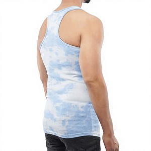 Men's O-<b>Neck</b> Tie Dye Tank Top 100% Cotton Knitted Casual Breathable Streetwear Fitness Wear - Product Image 3