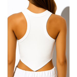 Top Corto <span class=keywords><strong>a</strong></span> <span class=keywords><strong>Costine</strong></span> in Cotone Bianco Senza Maniche per <span class=keywords><strong>Donna</strong></span>, Personalizzabile con Logo OEM di Alta Qualità - Product Image 3