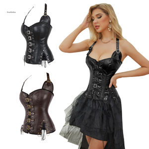 Steampunk Leather Corset Bustier <strong>Top</strong> Sexy Gothic Brown Halloween Party Costume Overbust Corsets &amp; Bustiers <strong>Basque</strong> <strong>Top</strong> - Product Image 1