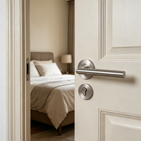 Poignée de porte en acier inoxydable brossé, tube droit, forme coudée, pour porte de chambre, vente en gros