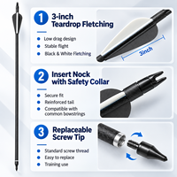 Flèche de tir à l'arc en fibre de verre à pointe interchangeable de 8 mm, avec plumage noir et blanc, pour entraînement et arc classique, vente en gros