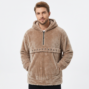 Sweat à capuche zippé en molleton pelucheux marron pour homme, broderie lettre basketball, coupe ample, hiver - Product Image 2