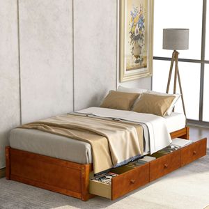 Lit simple en bois massif avec tiroirs latéraux pour enfants, adultes et personnes âgées - Product Image 1