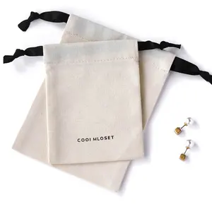 Linen Túi bông dây rút túi lưu trữ đồ trang sức Pouch Túi hữu cơ nhỏ Cotton Linen tùy chỉnh tái chế màu be 100 miếng có thể tái chế