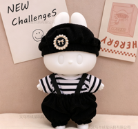 Vêtements de poupée 17 cm : Ensemble 3 pièces (Chemise, Pantalon, Chapeau) avec Béret et Salopette pour Poupée en Vinyle ou Peluche (Blind Box) - Tenue de Remplacement - Vente en Gros