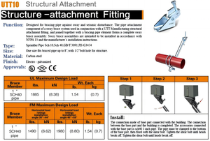 UTT10 Barre de stabilisation pivotante en acier galvanisé - Outils et quincaillerie |   <span class=keywords><strong>Pince</strong></span> de fixation universelle |   Tailles en pouces UL/FM/CE - Product Image 3
